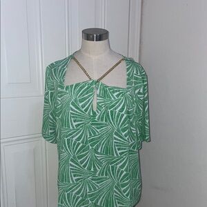 MICHAEL KORS Green Leaf Print Women's Top